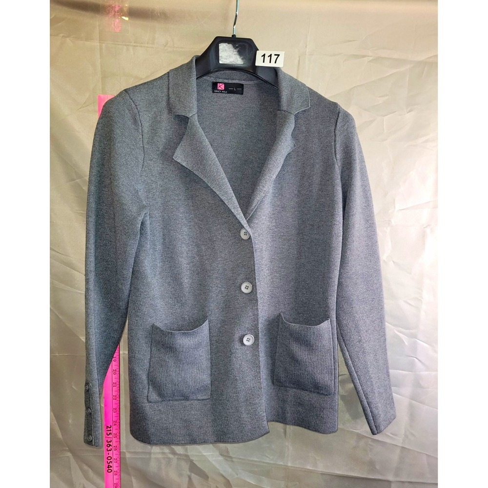 Kancy Kole Women's Gray Button Front Blazer Jacket Pockets Long Sleeve Size L